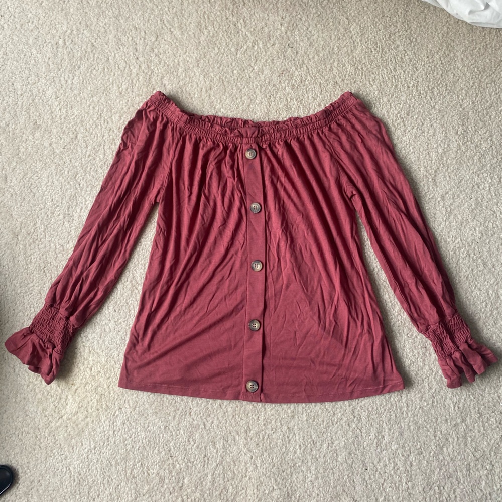 NWT Lascana boho pink long-sleeve off the shoulder blouse